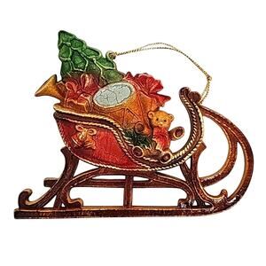 Holiday Crackled Sleigh with Christmas Tree/Presents Ornament 4.25" x 5.5"